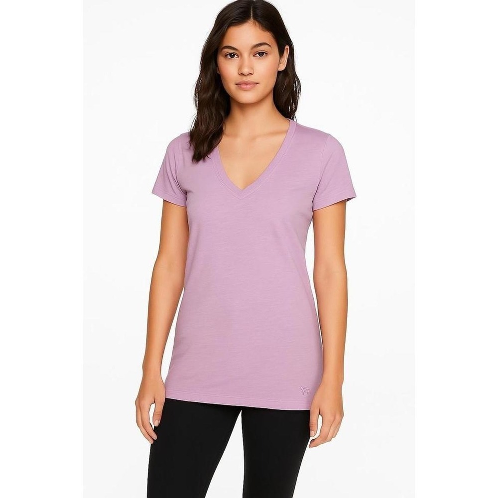 VICTORIA'S SECRET PINK VNeck Short Sleeve Dog Logo T-shirt Small